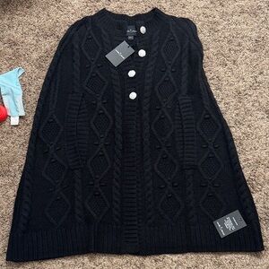 Needle & Thread Black Knitted Cape with Embellished Buttons